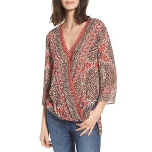 Bailey 44 Women's Santa Fe Trail Crossover V-Neck Medallion Print Top Sz S Boho